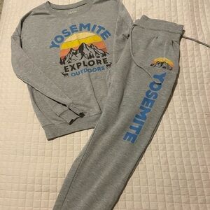 Zoe + Liv Grey Sweatpants with Blue Yosemite Logo and Sunset Graphic